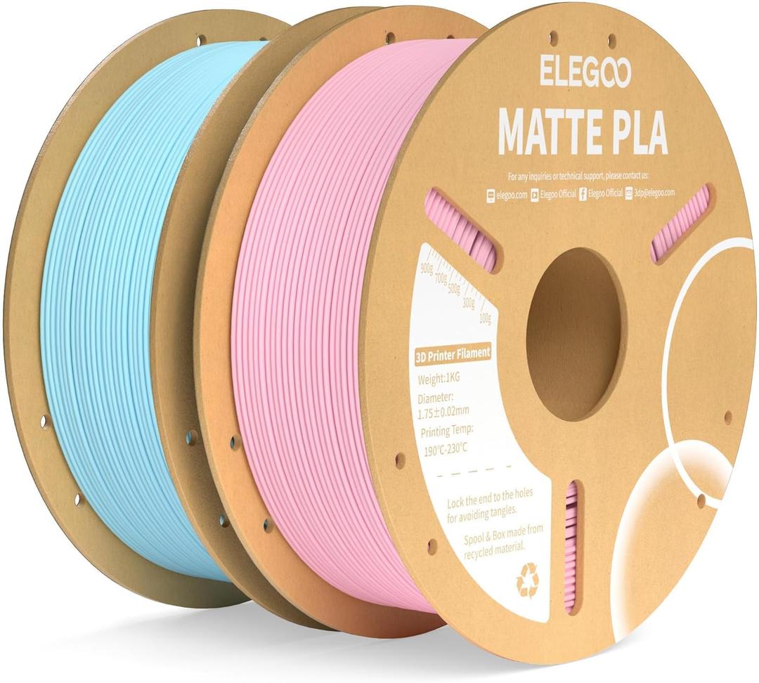 ELEGOO Matte PLA Filament Sakura Pink & Ice Blue 2KG, 1.75mm 3D Printer Filament Dimensional Accuracy +/- 0.02mm, 2pcs 1kg Carboard Spool (2.2lbs) Fits for Most FDM 3D Printers