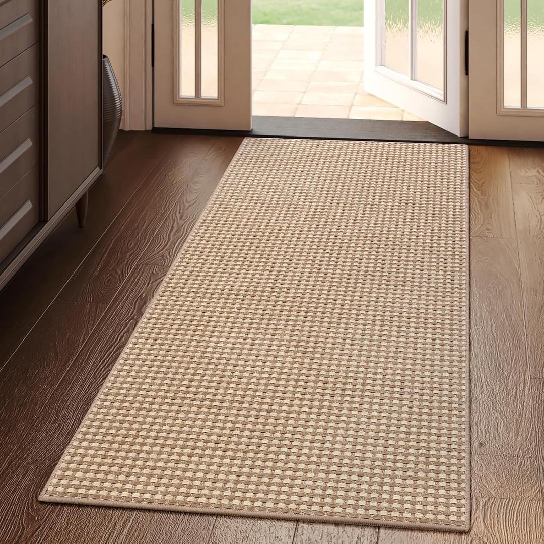YDKGL 2x4 ft Entryway Rug Indoor Door Mat Non Slip Boho Woven Washable Area Rugs Kitchen Runner Rug Mat, Front Entry Rugs Entrance Doormat for Hallway Porch Bathroom Laundry Room, Brown 24"x48"
