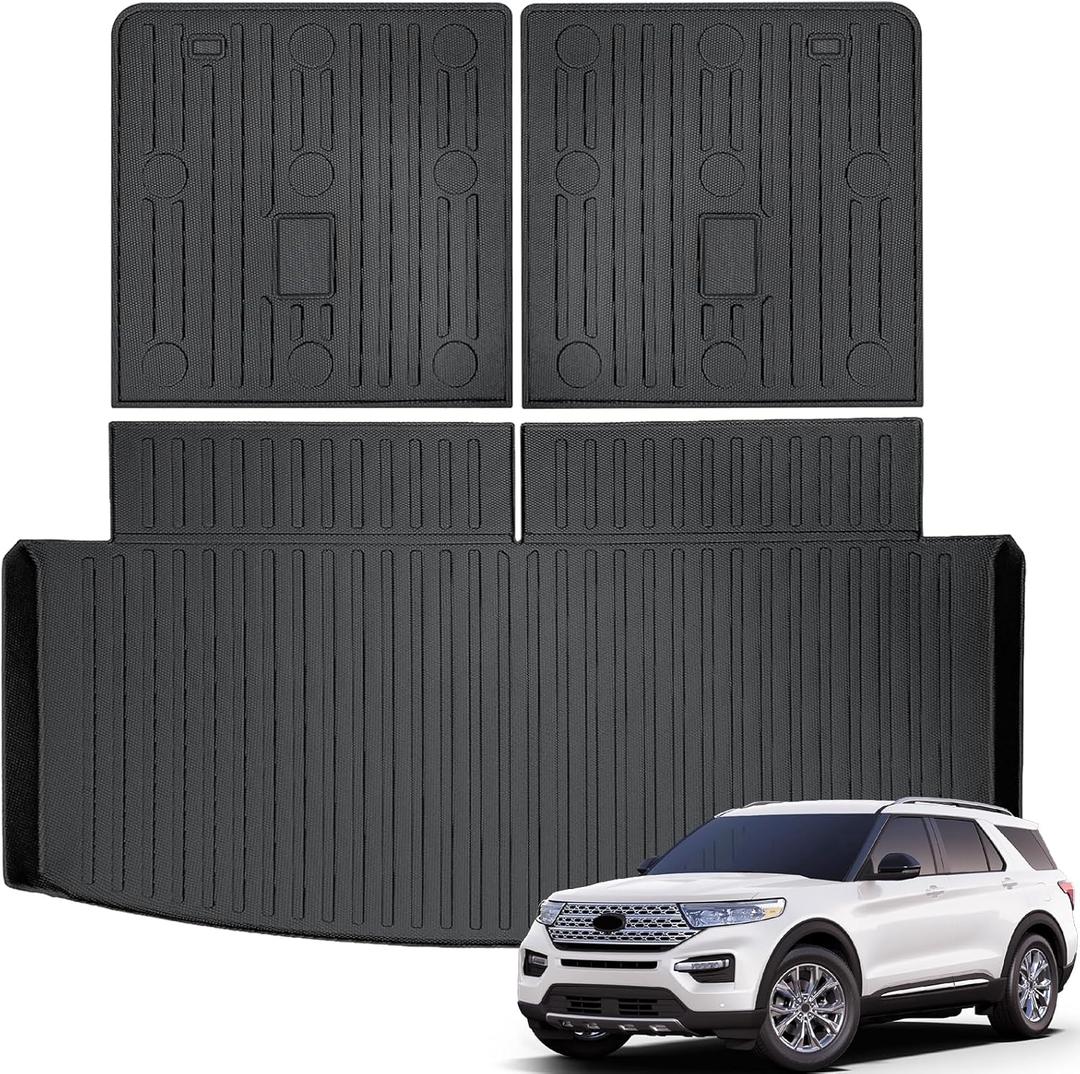 KUST Trunk Cargo Mat for 2020-2025 Ford Explorer, All Weather Cargo Liner with Back Seat Protector for Explorer Accessories TPE Rubber Heavy Duty