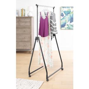 Whitmor Folding Garment Rack - Rolling Clothes Hanger - Adjustable Height - Black