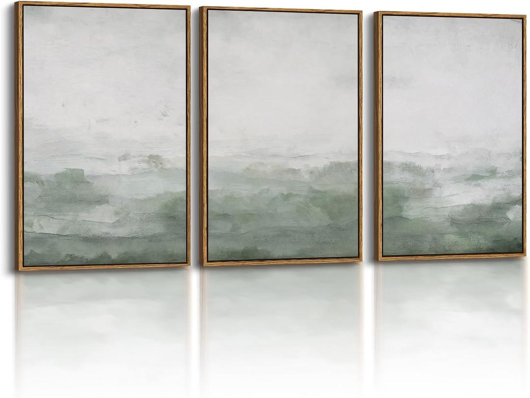 Vaskuro Large Framed Art, Modern Abstract Picture, Sage Green Decor, 3 Pcs, 24"L x 16"W X 3