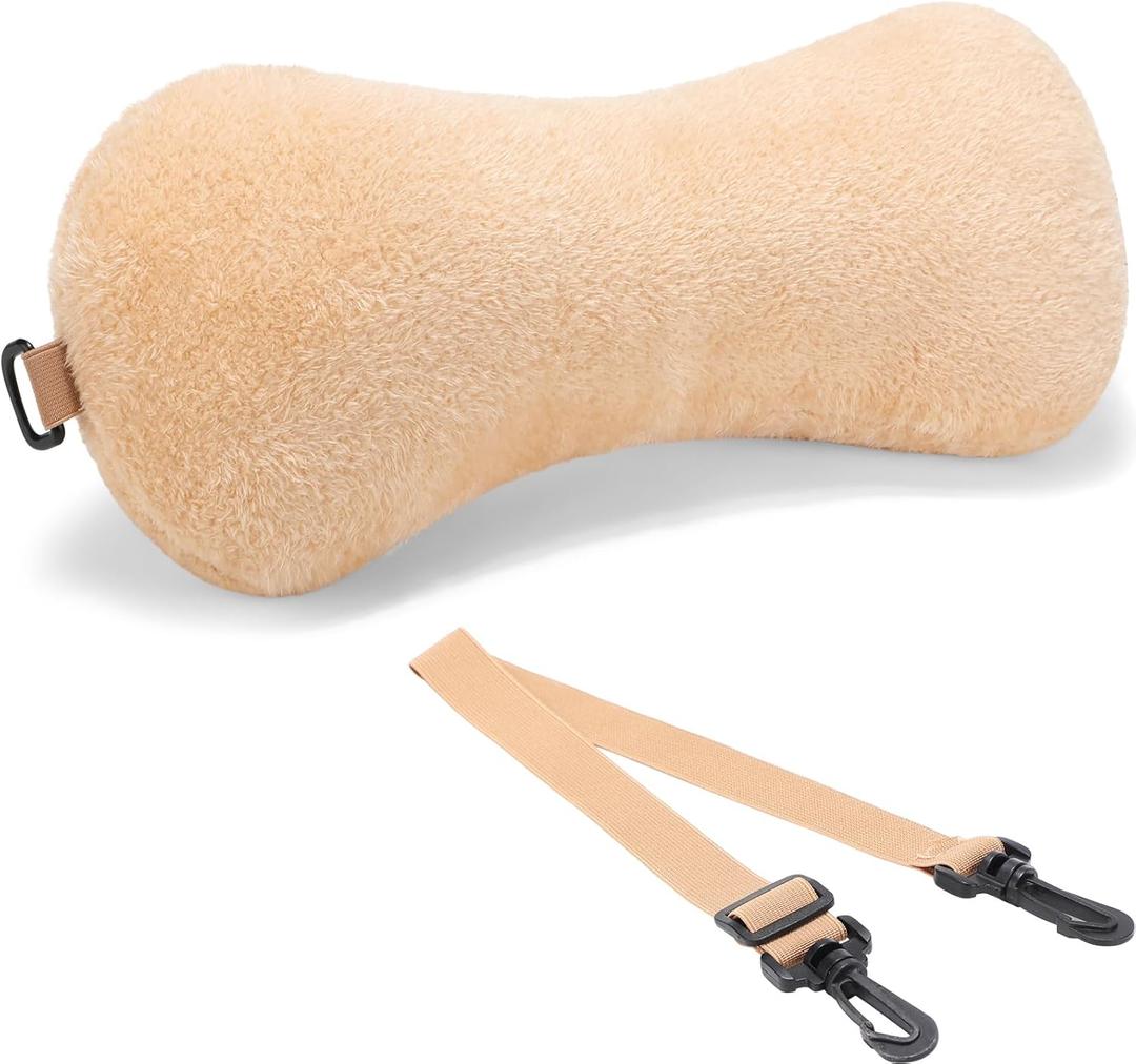 1 Pc Neck Pillow for Recliner Headrest Pillow Bone Shaped Chair Plush with Adjustable Strap Neck Support and Pain Relief Curve Head Cushion for Car Travel Airplane (Coffee)