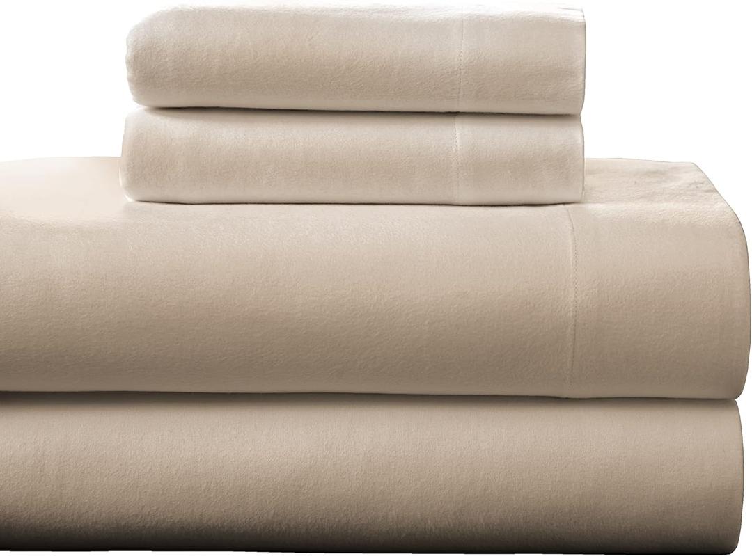 Pointehaven Heavy Weight Flannel Sheet Set, Cal King, Linen - Warm & Cozy - 100% Cotton Flannel Pre-Shrunk -170 GSM -Deep Pockets -Easy Fit Elastic All Around-Comfy Double Brushed