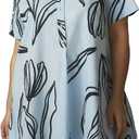 Women's Short Sleeve Swing Tunic Mini Dress Button Up Blouse Shirt Summer Loose Casual Flowy A Line Short Dress (Blue Flower) Size XL