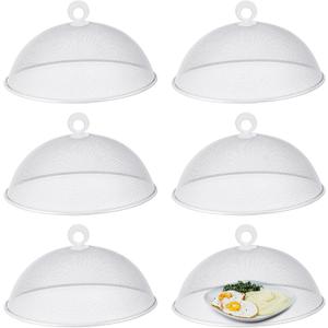 Gerrii 6 Pcs Metal Mesh Food Cover Outdoor Mesh Food Tents Dome Screen Plate Covers for Dinner Plates Reusable Fruit Fly Nets Picnic Food Umbrella for Table, BBQ, Camping, Party (White,11 Inch)