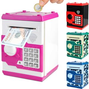 Pup Go Pink ATM Piggy Bank for Girls Ages 3-12, Electronic Kids Safe with Password, Large Capacity Coin & Cash Box, Money Saving Box Toy Birthday Gifts for 3 4 5 6 7 8 9 10 11 12 Year Old Kids Girls