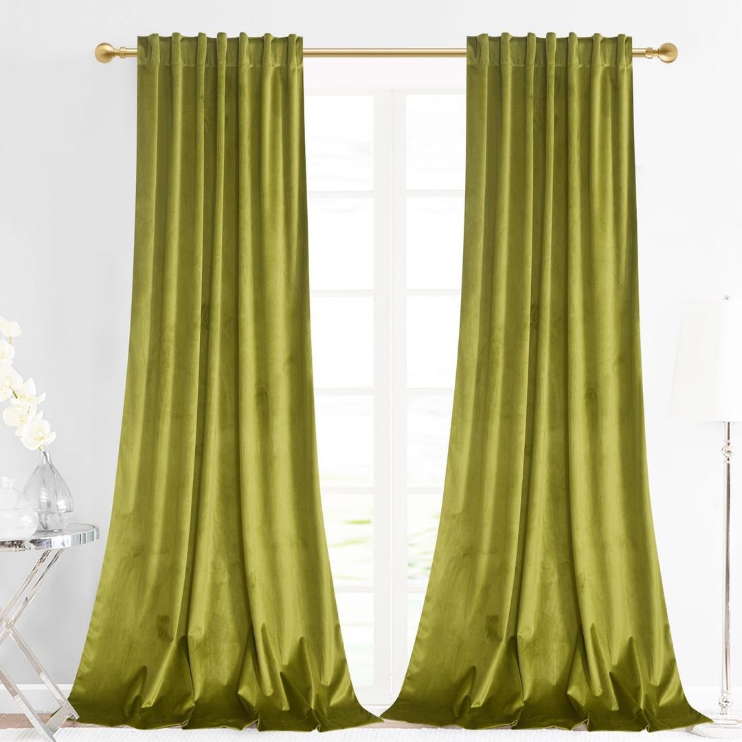 Velvet Curtains Olive Green 52" Wx108L (Lime)