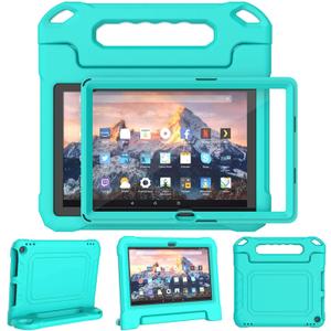 Kids Case for 10 Inch Tablet(13th/11th Generation, 2023/2021 Release) - Durable Shockproof Protective Cover with Screen Protector for 10/10 Plus/HD 10 Tablet, Not for iPad Samsung Tablet, Cyan (Cyan)