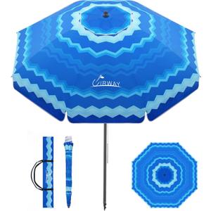 UIRWAY Beach Umbrella, Heavy Duty Windproof Beach Umbrellas with Sand Anchor & Tilt, Sun Protection Portable Beach Umbrella with Carrying Bag for Beach, Patio Garden Pool Outdoor