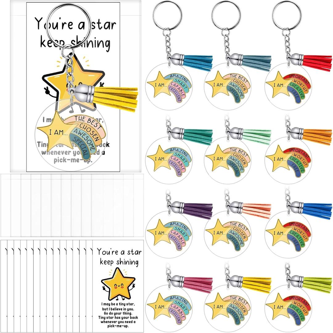 Landical 30 Sets Rainbow Star Keychains Employee Appreciation Gifts End of Year Gifts and You're a Star Cards Inspirational for Student Teacher Classroom Award