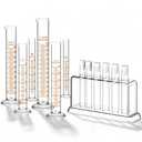 Tellegloww 6 Pcs Glass Graduated Cylinder Set 5ml 10ml 25ml 50ml 100ml 250ml Glass Test Tubes with Rack for Laboratory Science Chemistry Supplies Home Science Lab Party DIY