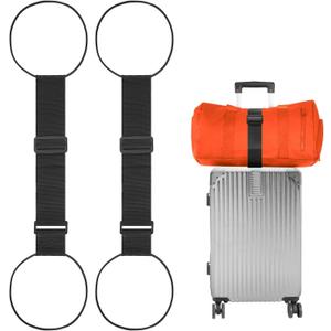 BILIONE Add a Bag Luggage Straps 2 Pack, Adjustable Bungee Elastic Belt to Connect Two Suitcases, Secure Carry On & Travel Essentials (Black)
