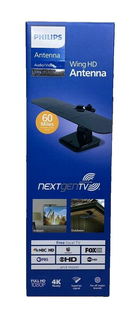 Philips Wing Mobile TV Antenna, Indoor Outdoor Attic Mount, Perfect for Tailgating and Camping, Long Range Antenna, Supports 4K 1080P VHF UHF, Compact Design, Smart TV Compatible, Black, SDV8412B/27