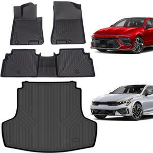 Floor Mats & Cargo Liner for kia k5 2021-2025 (Only FWD Models) & Hyundai Sonata 2020-2026, All-Weather TPE Custom Fit Car Liners Accessories, Full Coverage Anti-Slip 1st & 2nd Row & Trunk Mat