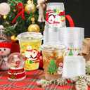 16 oz 50 Pack Christmas Plastic Cups with Lids, Sturdy Iced Coffee Cups with Sip Lids, Disposable Food Safe Smoothie Cup for Cold Drinks, Juice, Milkshake