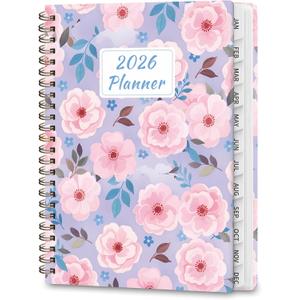 2026 Planner, Weekly and Monthly Calendar Planner , Jan 2026 - Dec 2026, Hardcover Calendar Planner with Tabs, Spiral Bound, Inner Pocket, Agenda Notebook for Office School Supplies, 6.2" x 8.5" - Pink Blossoms