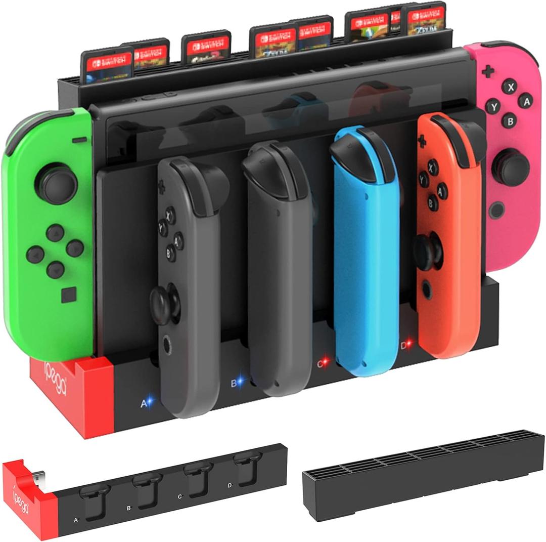 FastSnail Charger Compatible with Nintendo Switch for Joy-Con, Charging Dock Stand Station Base and Game Card Storage Holder with 28 Game Card Slots Compatible with Nintendo Switch