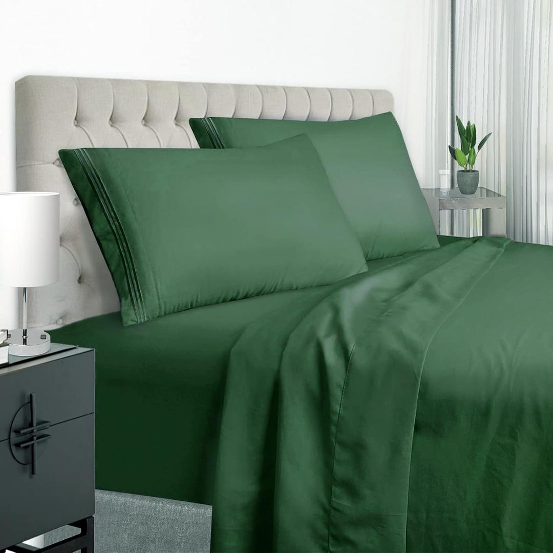 EaseHome Dark Green King Size Bed Sheet Set -Deep Pocket Sheet King Sets 18 inches Mattress 4 Piece - Premium Bedding Sheets & Pillowcases Collection - Extra Soft