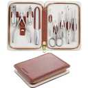 MR.GREEN 9-in-1 Manicure & Pedicure Set  Professional German Stainless Steel Nail Clippers Grooming Kit with Splash-Proof Nail Clipper & Genuine Leather Travel Case (Cognac Brown)