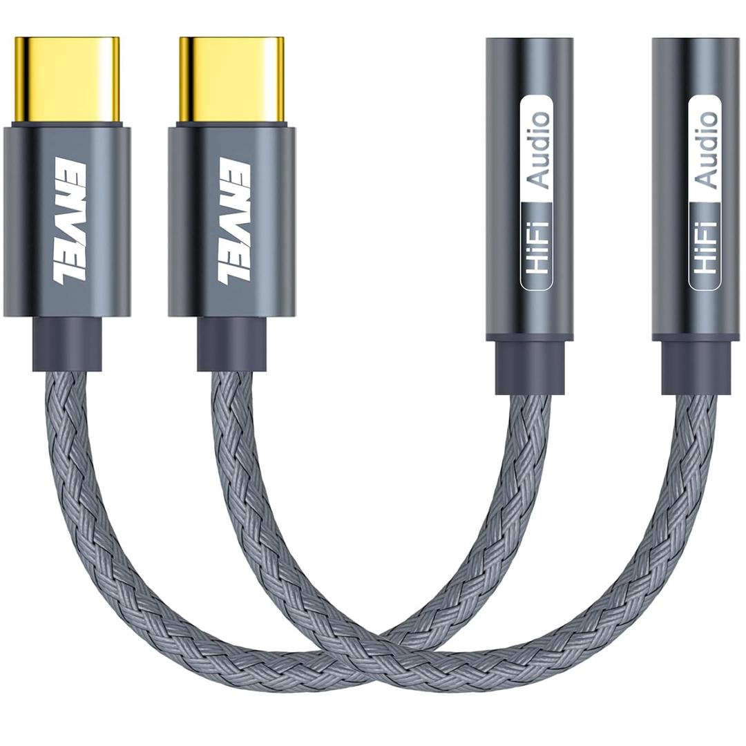 ENVEL USB C to 3.5mm Headphone Jack Adapter, 2 Pack Type C to Aux Audio Dongle Cable Cord Compatible with iPhone 17 16 15 Pro Max Samsung Galaxy S25 S24, iPad Pro M2 M3 M4, Google Pixel 7 8 (Gray)