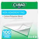 CURAD Sterile Non-Adherent Pads (Pack of 100), 3"x4", For Gentle Wound Dressing And Absorption Without Sticking