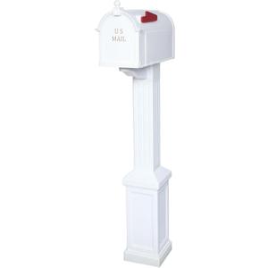 Craftsman Mailbox & Post Kit, Large Outdoor Mailbox, Durable Plastic, Easy to Install, Flag Included, White