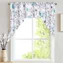 Likiyol Floral Swag Curtains Watercolor Flower Leaves for Kitchen, Teal and Gray Swag Valances, Rod Pocket Small Window Curtain for Cafe Bathroom Bedroom Drapes, 60"W x 36"L (Pack of 1)