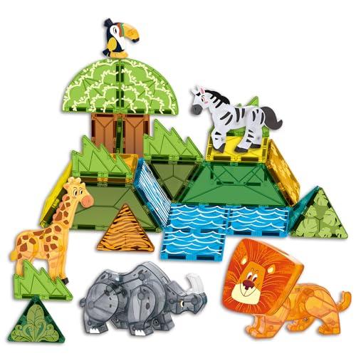 Voxifyx Magnetic Tiles Set Grassland Animals Theme Toys, Magnet Tiles Building Blocks Toys for Kids Ages 5-7 Year Old to STEM Learning