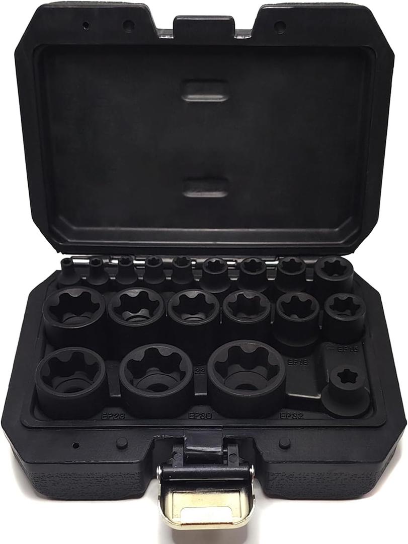19Pcs External Torx Plus Socket Set 6 Point EP Socket Compatible with Tesla, 1/2 3/8 1/4'' Drive Female External E-Torx Plus Socket, High Deformation Prevention Puller Tool