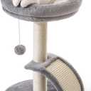 Small Cat Tree Tower with Scratching Post, Modern Kitten Tower for Indoor Cats, Short Carpet Sisal Cat Scratcher Stand with Large Bed Perch, Scratch Ramp, Toy Ball for Kitty Play (Grey)