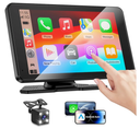 Apple Carplay Screen for Car, 7" HD Portable Car Stereo Touch Screen with Wireless Android Auto, Backup Camera with LED/Mirror Link/Voice Control/Bluetooth/GPS/AUX/FM Satellite Radio for All Vehicles