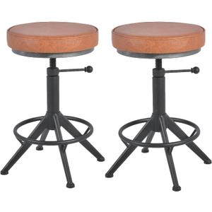 American Antique Bar Stool, 17.72"-21.65" Vintage Industrial Adjustable Swivel Counter Stool for Home, Dining, Breakfast, Pub, (Heavy Duty,Black &Cherry,Backless)