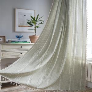 ColorBird Sage Green Boho Curtains for Bedroom 96 inch Length, 2 Panels Farmhouse Linen Curtains Living Room Darkening Drapes, Embroidered Country Window Curtain for Dining Nursery Closet