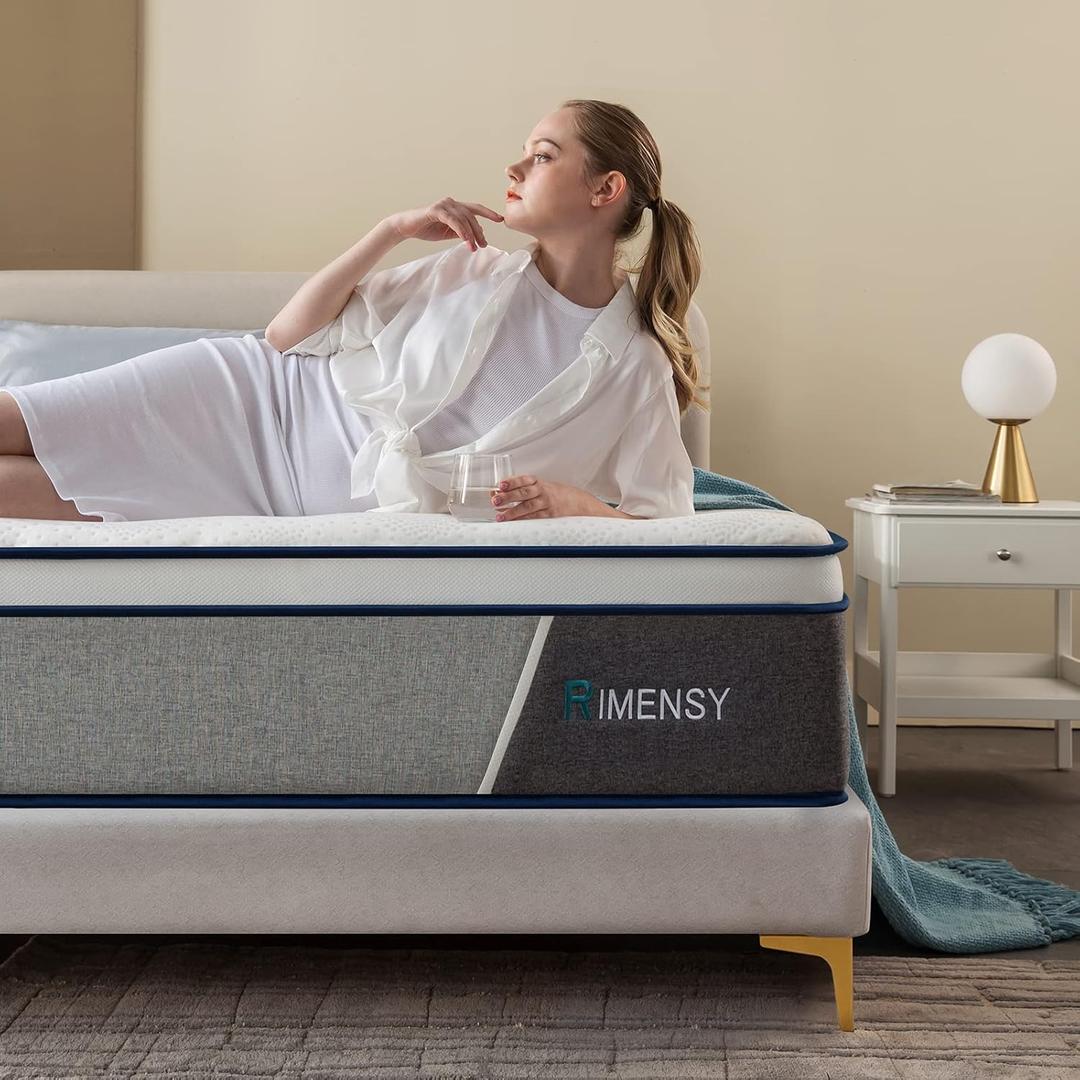 Rimensy Full Size Mattress 12 Inch Hybrid Mattress - Memory Foam & Individually Pocket Coils Springs | Pressure Relief | Motion Isolation, Edge Support | CertiPUR-US Certified | Medium Firm