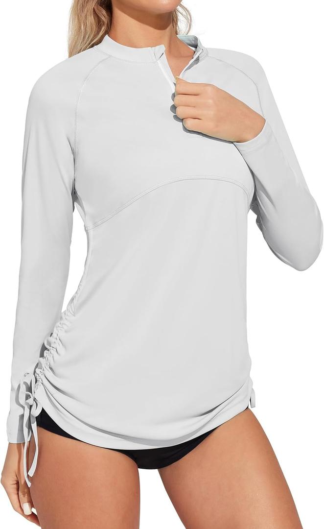 Heathyoga Rash Guard for Women UPF 50+ UV Sun Protection Swim Shirt for Woman Long Sleeve Swimsuits Bathing Suit Tops (Small, Grey)