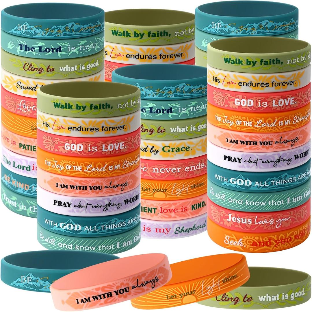 80 Pcs Christmas in July Rubber Bible Verse Bracelets Religious Silicone Christian Jesus Wristbands Bulk Christmas Party Gifts for Men Women Kids