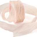 FASHEWELRY 1 Roll Crinkle Pink Chiffon Lace Ribbons 1 inch Handmade Tulle Silk Ribbon Transparent Pink Fabric for Craft Bow Making, Bridal Flower Bouquet Wedding Decor Gift Wrapping