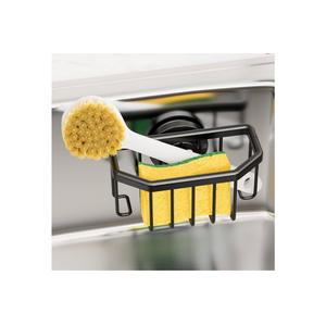 TAILI Sponge Holder with Strong Suction Cup, Dish Sponge Caddy Inside Sink Removable, Rustproof Aluminum for Sponges, Brushes, Stoppers and Scrapers - Black