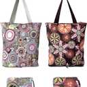 NC Large Foldable Waterproof Lightweight Durable Reusable Grocery Tote Bags, Sturdy Daily Shopping Tote Bag, Colorful Floral Style with Zipper Closure, 2 Pack