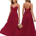 HTZMO Women Summer Floral Maxi Sundress Boho Beach Long Dress | Wedding Guest Bridal baby Shower Vacation Party Dresses 2026, Bow Tie A Line Flowy V Neck Spaghetti Strap (Red, L)