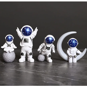 Blue White Astronaut Statues Set of 4, Spaceman Sculpture Figurines Outer Space Theme Decor for Nursery Room Cake Topper