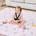 Baby Play Mat, Extra Large&Thick Baby Mat for Floor, Foldable Padded Floor Mat for Baby (71" X 59", Pink Rainbow)