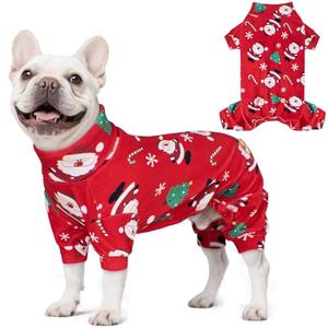 KYEESE Christmas Dog Pajamas Santa Claus Turtleneck Dog Pjs for Small Dogs Holiday Pet Onesie Soft Velvet 4 Legs Cozy Pet Sleepwear Warm Doggie Christmas Outfit, X-Large