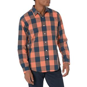 Amazon Essentials Men's Long-Sleeve Casual Poplin Shirt (Navy Orange Buffalo), XS