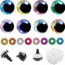 TOAOB 32 Set Glitter Safety Eyes for Amigurumis 25mm Round 8 Colors Crochet Doll Eyes with Washers for DIY Puppet Stuffed Animals Making