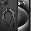 360 Spin Magnetic Kickstand Case for iPhone 15 Plus [Compatible with MagSafe] [Sturdy & Versatile Stand] Military-Grade Drop Protection Anti-Fingerprint Anti-Scratch, Black
