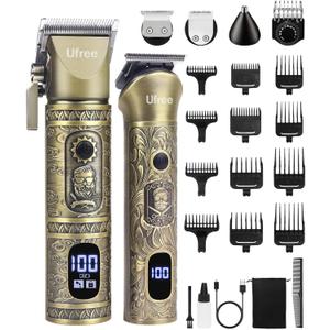 Ufree Hair Clippers for Men Professional with Beard Trimmer, Barber Clippers and Trimmers Set, Electric Razor Shavers for Men, Cordless Mens Grooming Kit for Nose, Face, Hair, Gifts (Bronze)