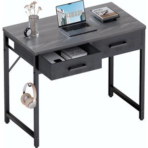 Pamray 32 Inch Small Computer Desk with 2 Drawers for Bedroom Study Writing Home Office Table for Small Spaces Grey