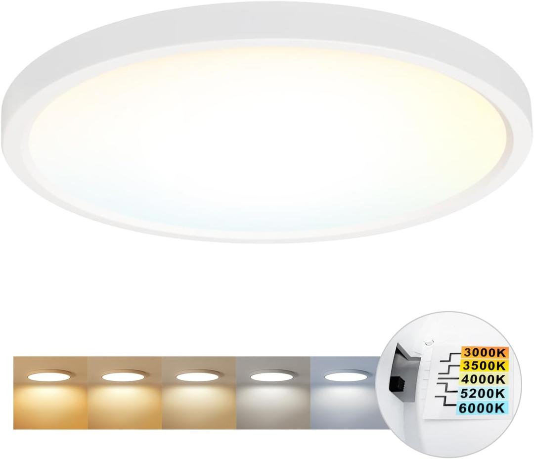 LVWIT 15.8inch Ceiling Light, Led Lights, Flush Mount Ceiling Light, 5CCT Ceiling Light Fixture, 3000K/3500K/4000K/5200K/6000K, 36W Led Lights for Bedroom, Bathroom, Hallway, 1PCS, White, JM-FH400DL (15.8 inch - 1pcs)