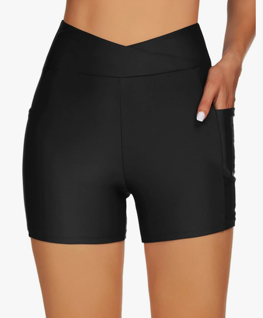 Tournesol Women's 4" Swim Shorts High Waisted Swimsuit Bottoms Cross Waist Bathing Suit Swimwear Boy Shorts with Pocket Size XL